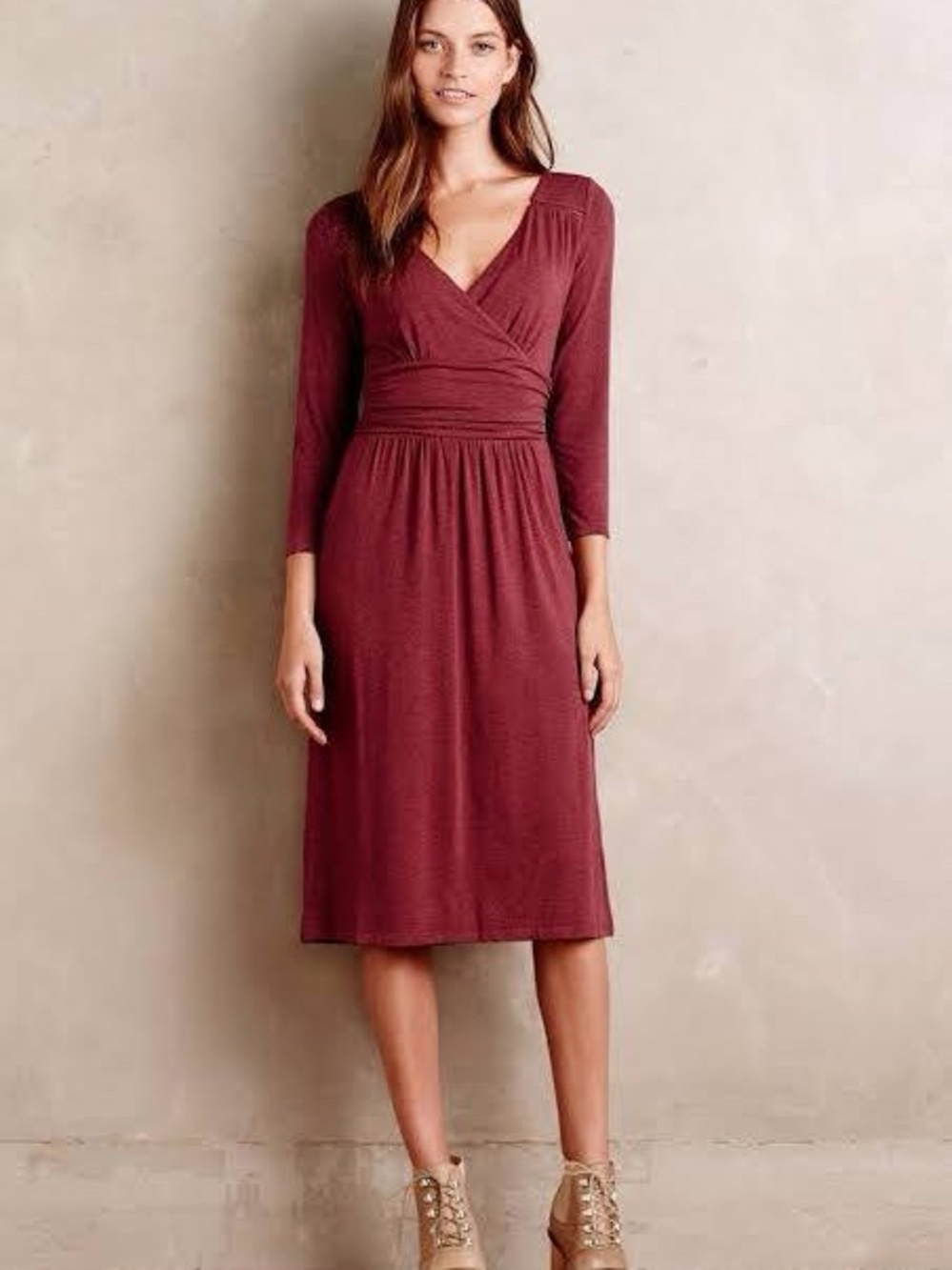 Anthropologie Maeve Galena Faux Wrap Midi Dress Plum Purple M